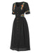 [Prévente] Robe fleurie brodée en coton noire à col en V des années 40