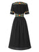 [Prévente] Robe fleurie brodée en coton noire à col en V des années 40