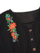 [Prévente] Robe fleurie brodée en coton noire à col en V des années 40