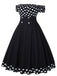 Robe noire à pois épaules dénudées des années 1950