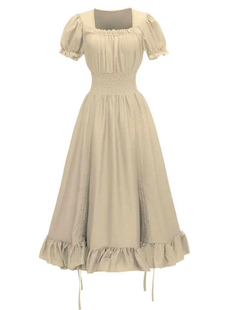 Robe à manches bouffantes et à col carré des années 1930