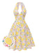 [Prévente] Robe jaune à col en V et motif fleurs des années 1950