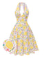 [Prévente] Robe jaune à col en V et motif fleurs des années 1950