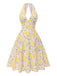 [Prévente] Robe jaune à col en V et motif fleurs des années 1950