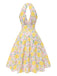 [Prévente] Robe jaune à col en V et motif fleurs des années 1950
