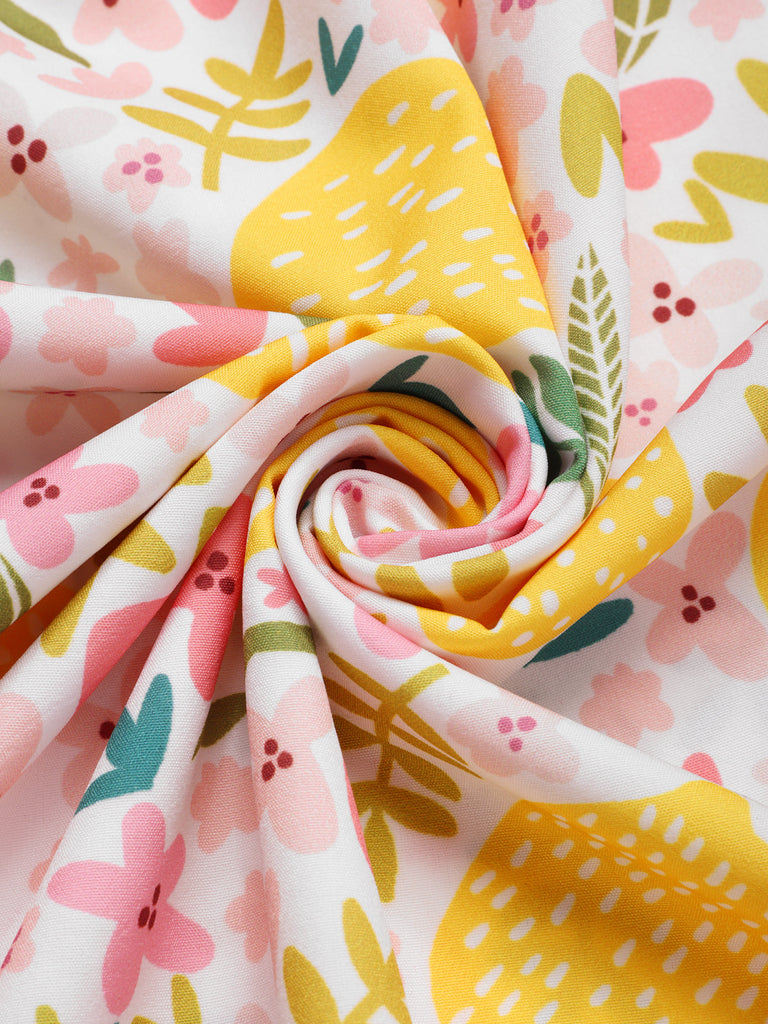 [Prévente] Robe jaune à col en V et motif fleurs des années 1950