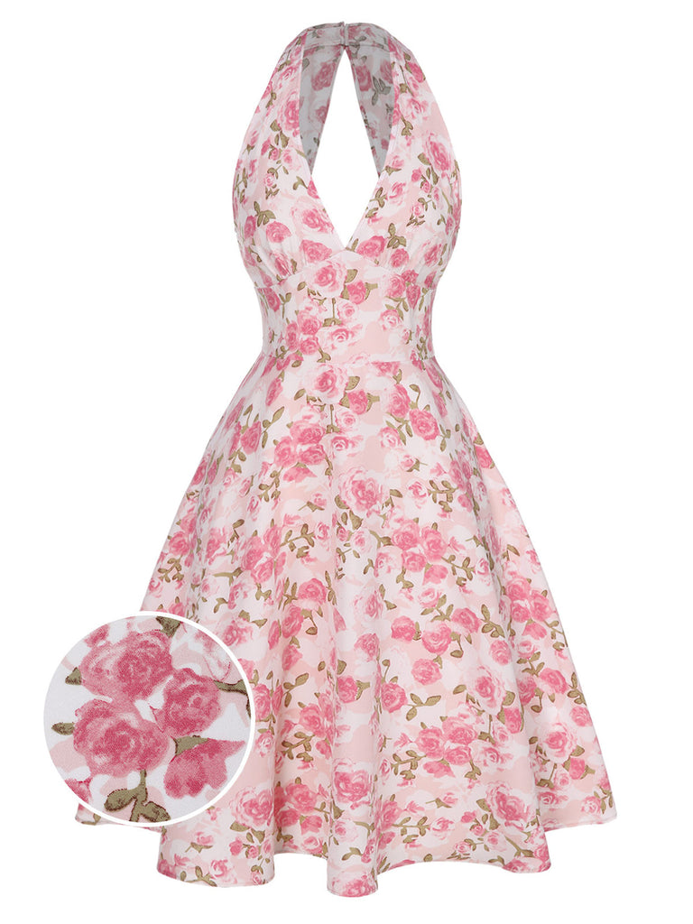[Prévente] Robe jaune à col en V et motif fleurs des années 1950
