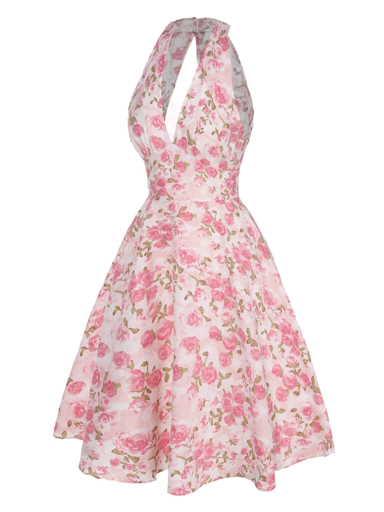 [Prévente] Robe jaune à col en V et motif fleurs des années 1950