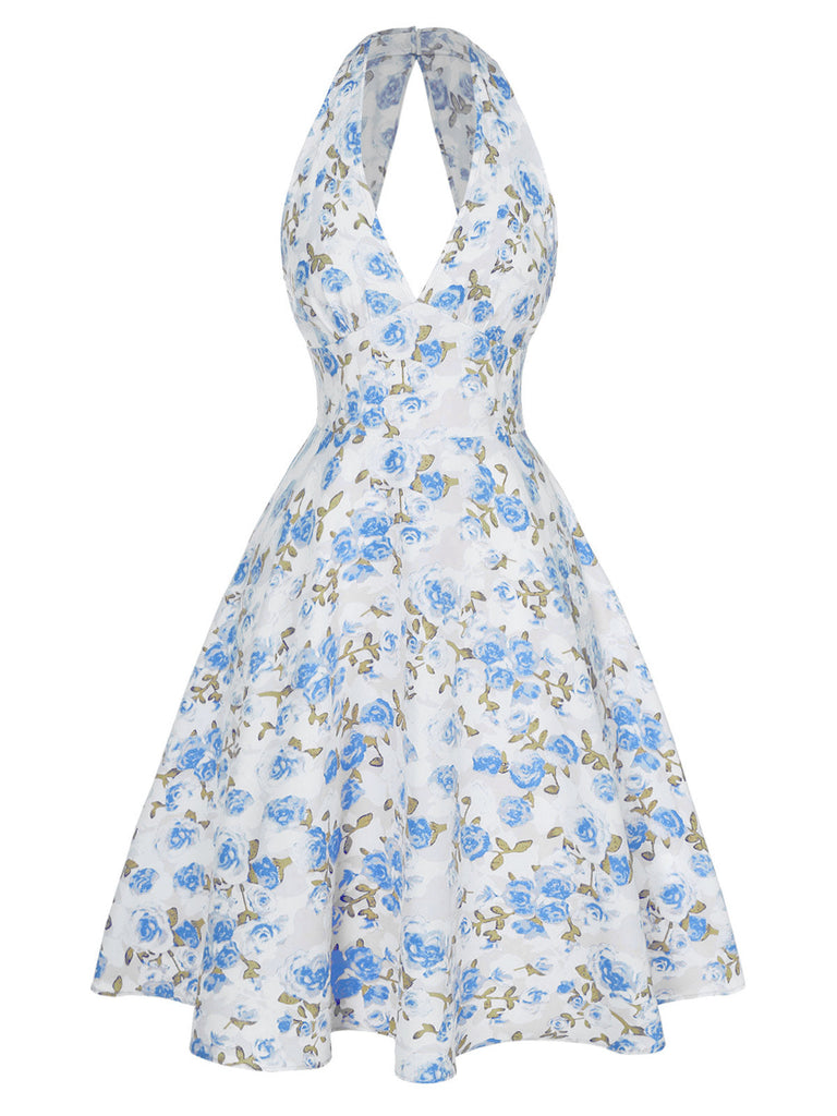 [Prévente] Robe jaune à col en V et motif fleurs des années 1950