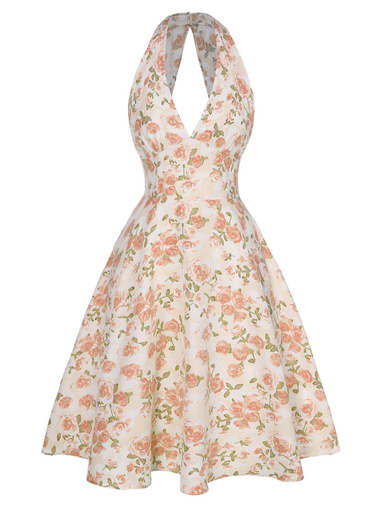 [Prévente] Robe jaune à col en V et motif fleurs des années 1950
