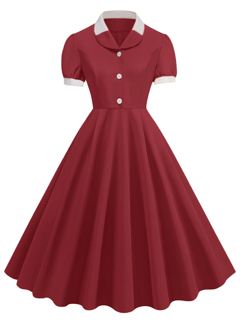 Robe à revers contrastée à manches courtes des années 1950