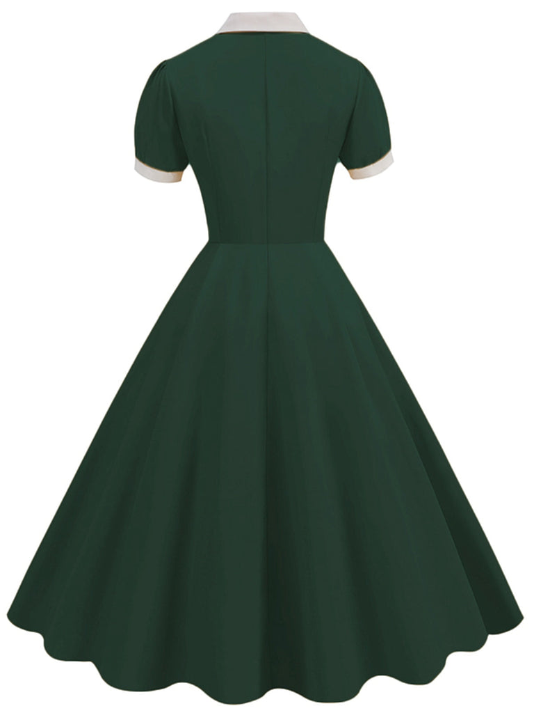 Robe à revers contrastée à manches courtes des années 1950