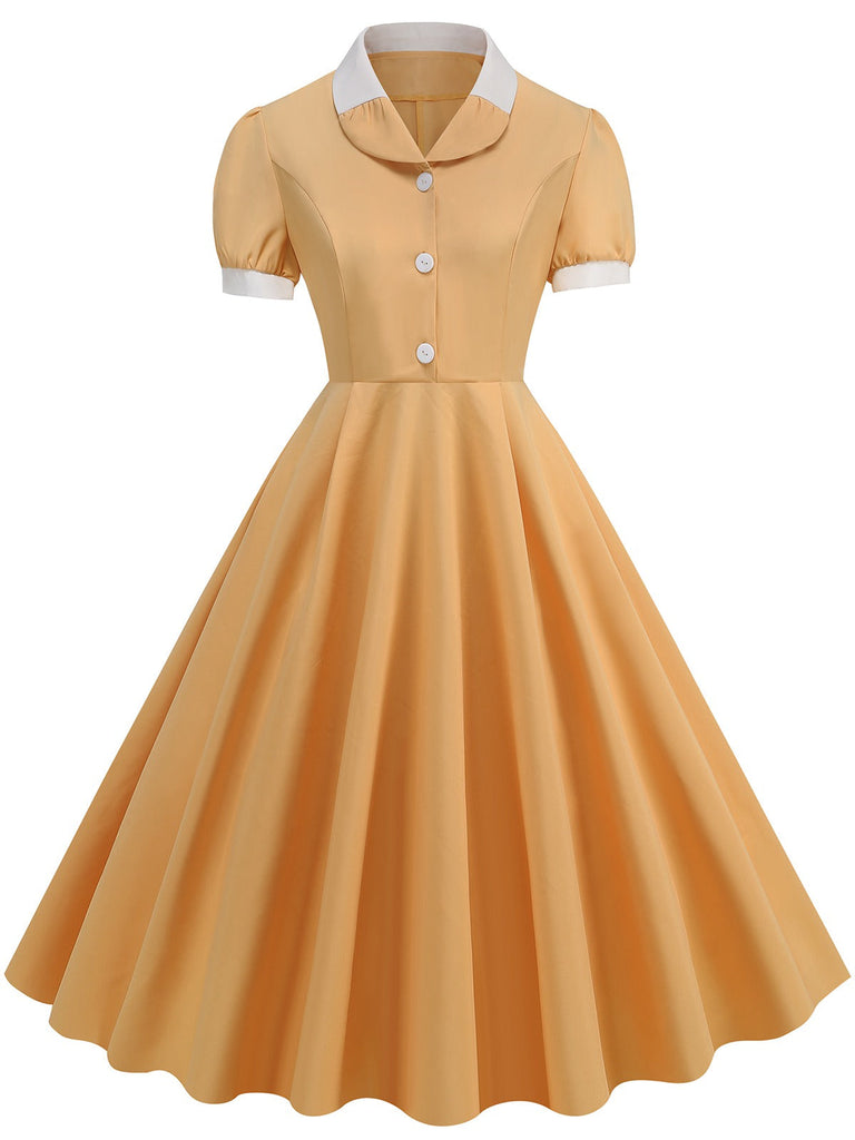 Robe à revers contrastée à manches courtes des années 1950