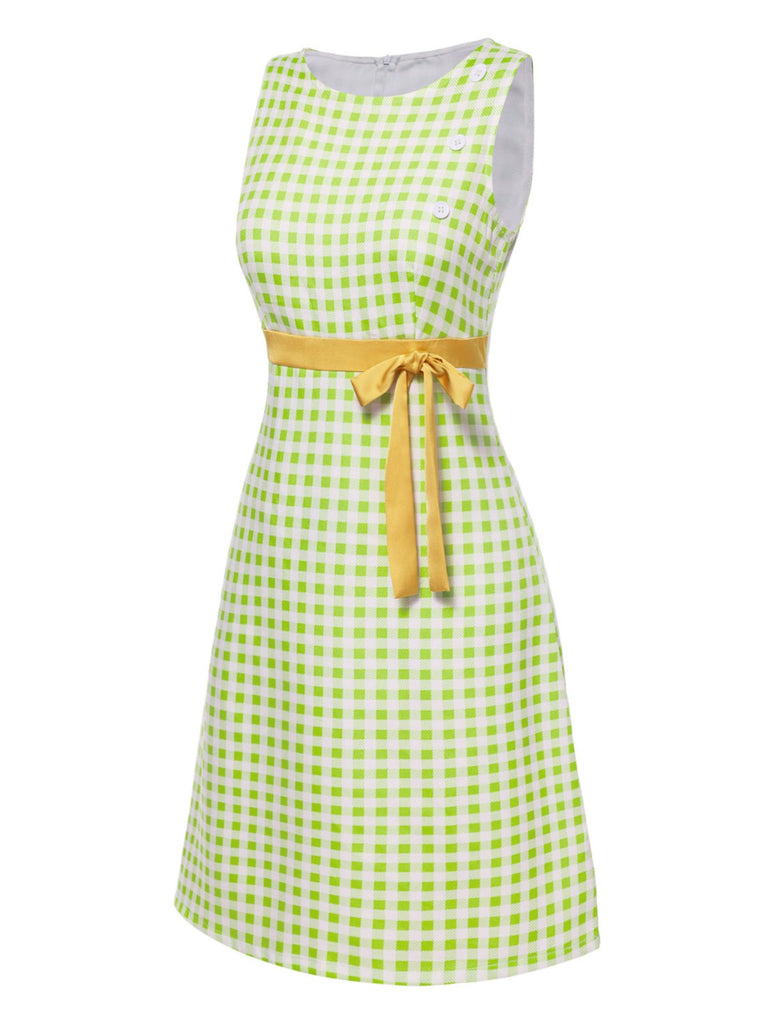 Robe verte à carreaux style années 60 avec ceinture nouée