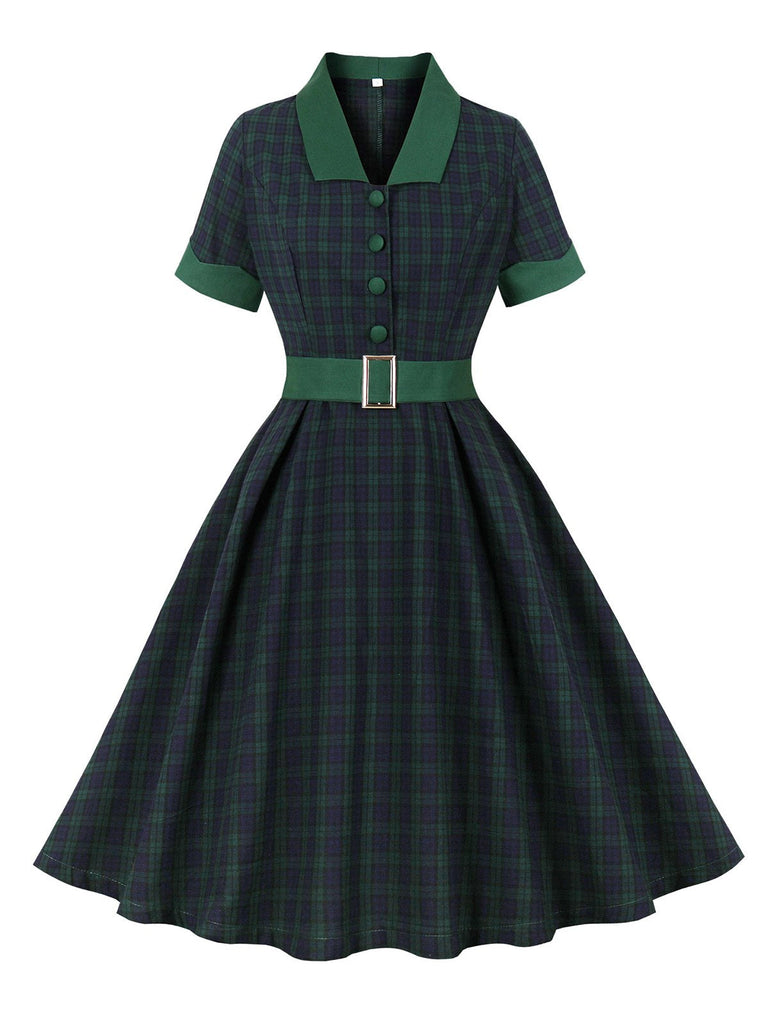 Robe à revers en tartan Blackwatch verte des années 1950