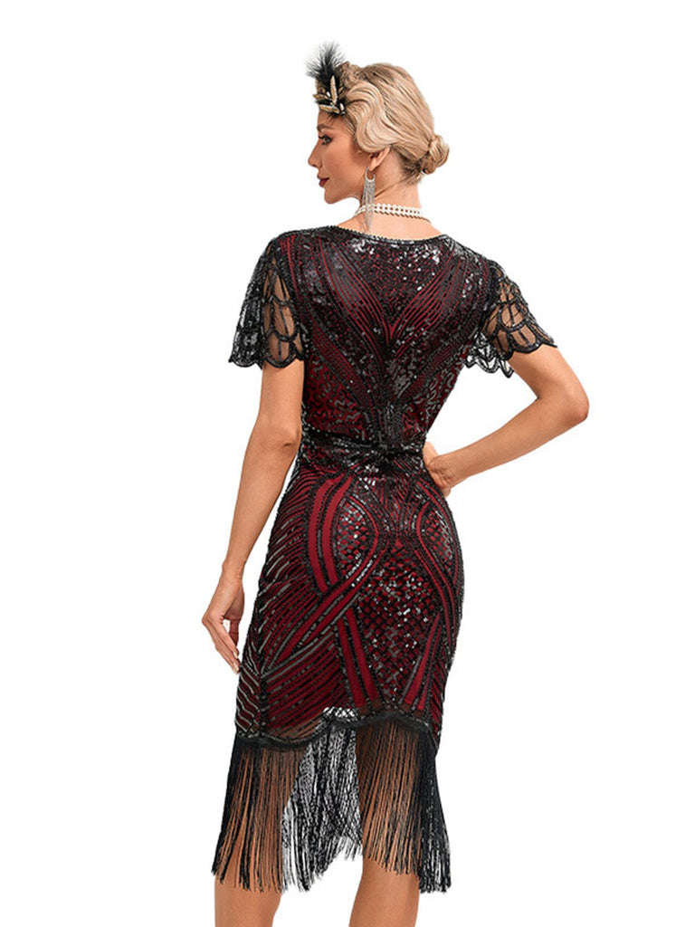 Robe Gatsby à manches courtes et à paillettes des années 1920