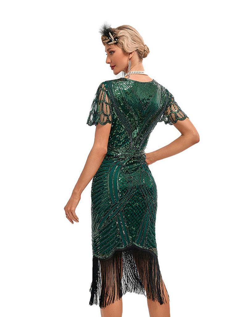 Robe Gatsby à manches courtes et à paillettes des années 1920