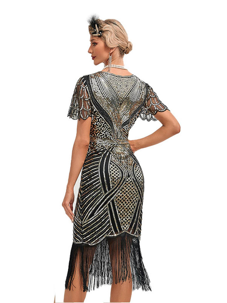 Robe Gatsby à manches courtes et à paillettes des années 1920