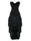 2PCS Corset Dentelle Hors Épaule et Jupe Plissée Ourlet Haut et Bas Steampunk Gothique