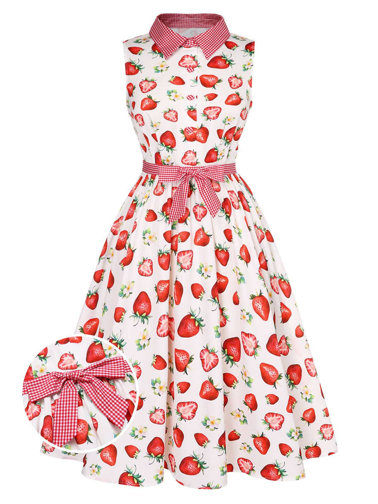 Robe chemise à carreaux fraises rose des années 40