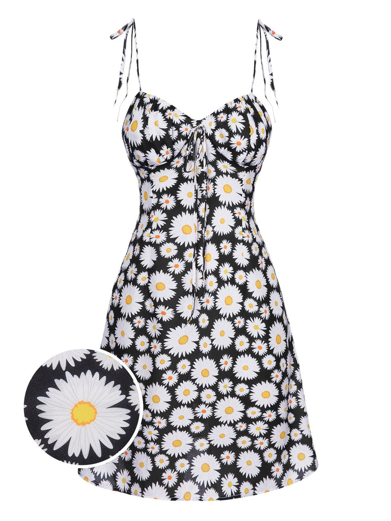 Robe noire à bretelles spaghetti Daisy des années 1960