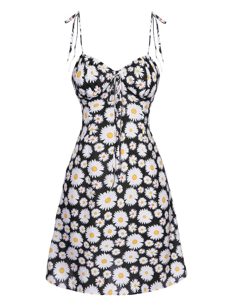 Robe noire à bretelles spaghetti Daisy des années 1960