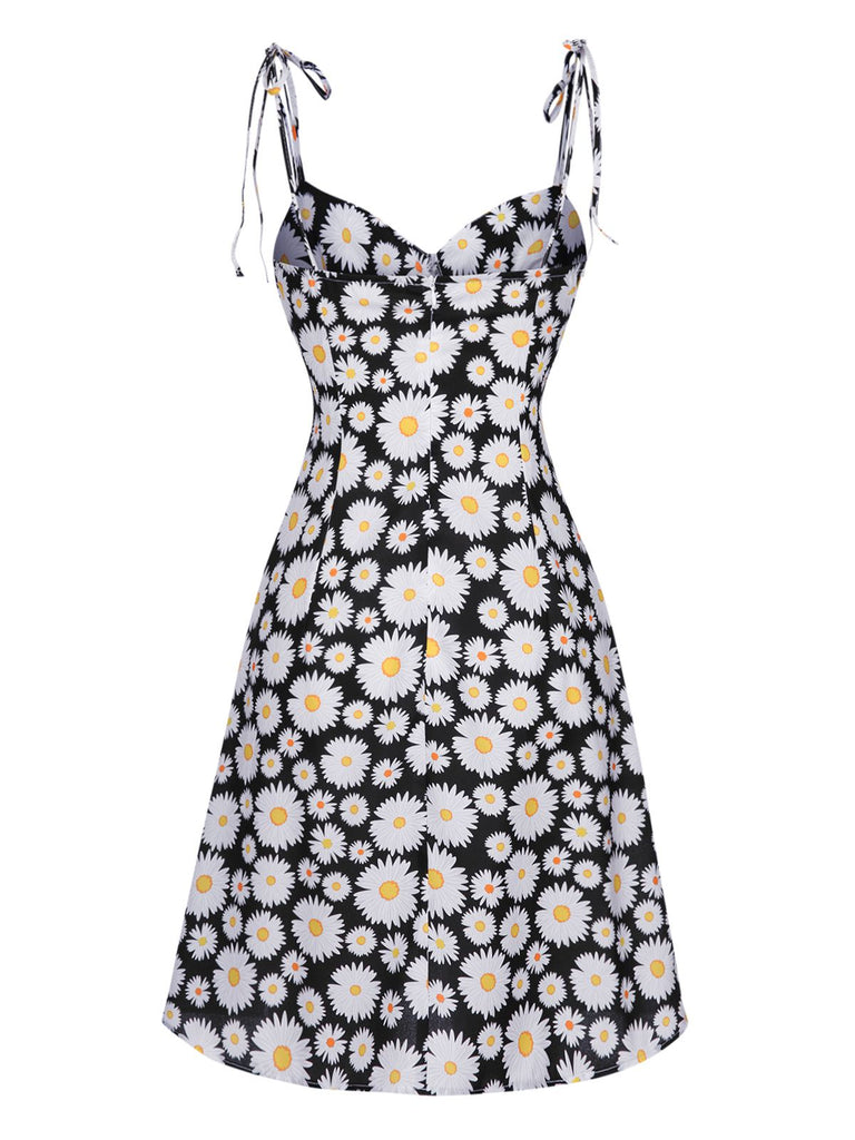 Robe noire à bretelles spaghetti Daisy des années 1960