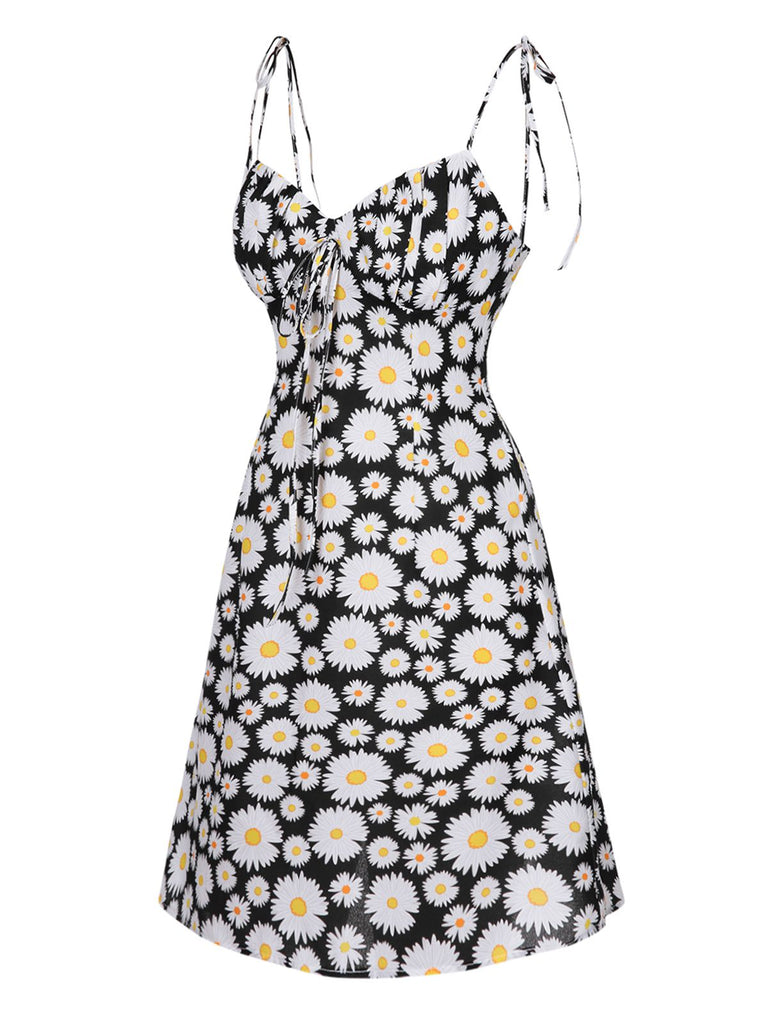 Robe noire à bretelles spaghetti Daisy des années 1960