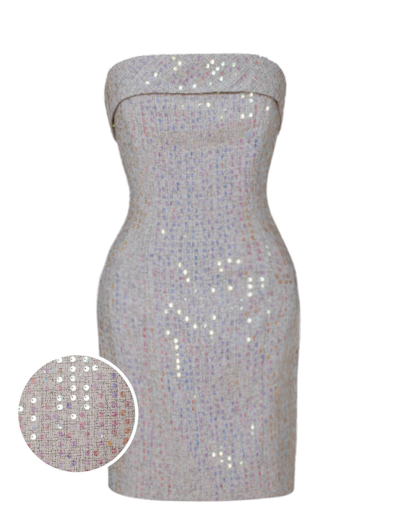 Robe crayon bandeau à paillettes argentée des années 1970