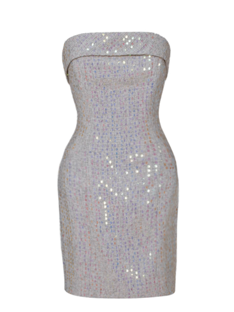 Robe crayon bandeau à paillettes argentée des années 1970