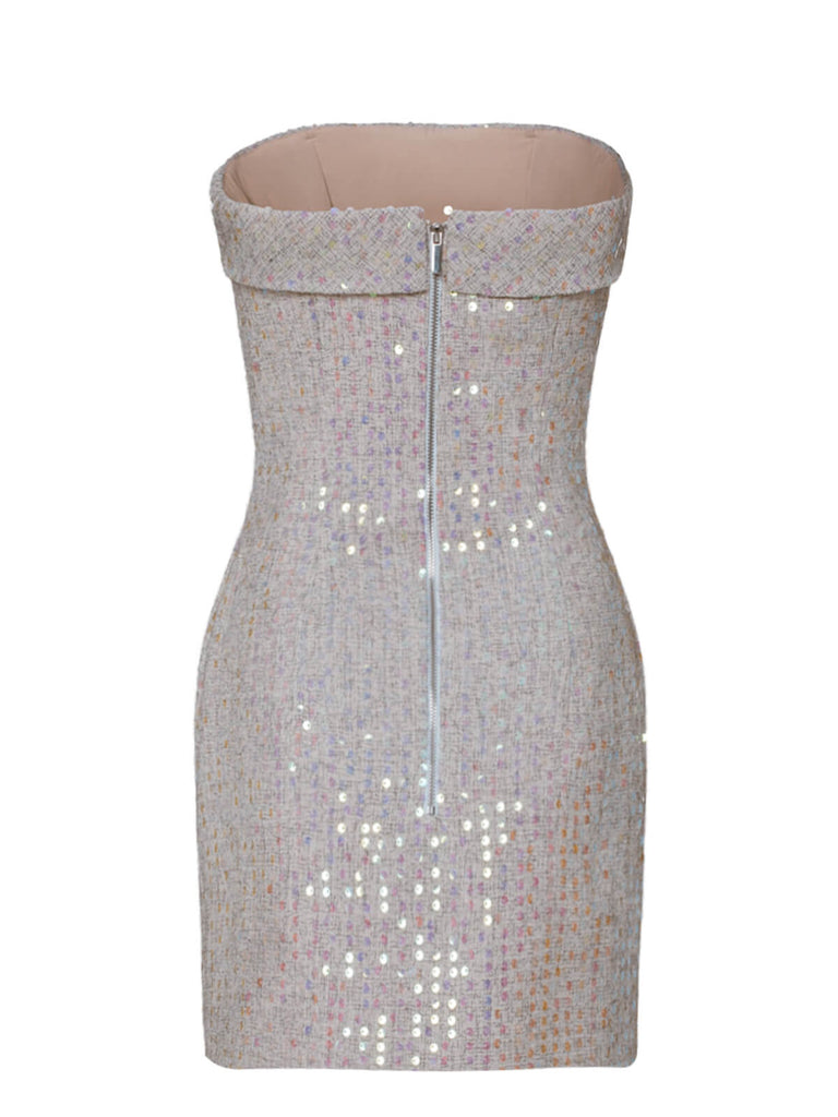 Robe crayon bandeau à paillettes argentée des années 1970