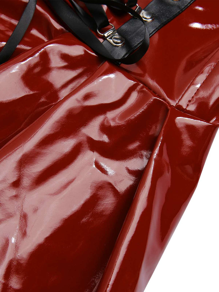 Robe à bretelles rouge à lacets brillants style steampunk des années 1970