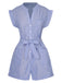 Combishort rayée bleue avec poches et ceinture des années 1950