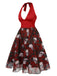 Robe en maille squelette Halloween Roses rouge vin années 1950