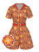 Combishort à revers fleurie orange des années 1960