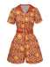 Combishort à revers fleurie orange des années 1960