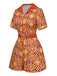 Combishort à revers fleurie orange des années 1960