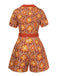 Combishort à revers fleurie orange des années 1960