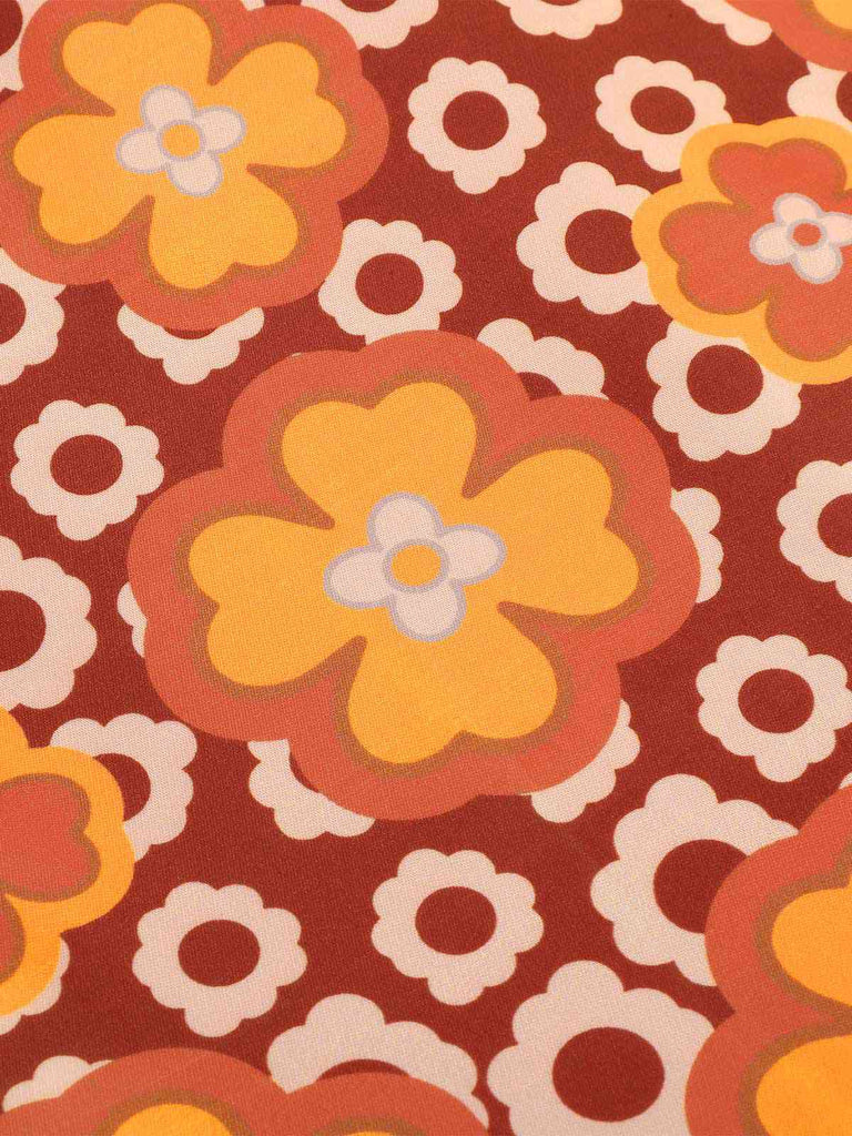 Combishort à revers fleurie orange des années 1960