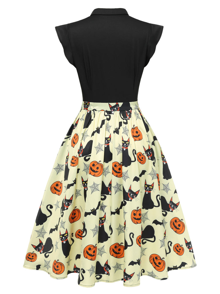 [Pré-vente] Robe jaune à revers avec nœud pour Halloween des années 1950