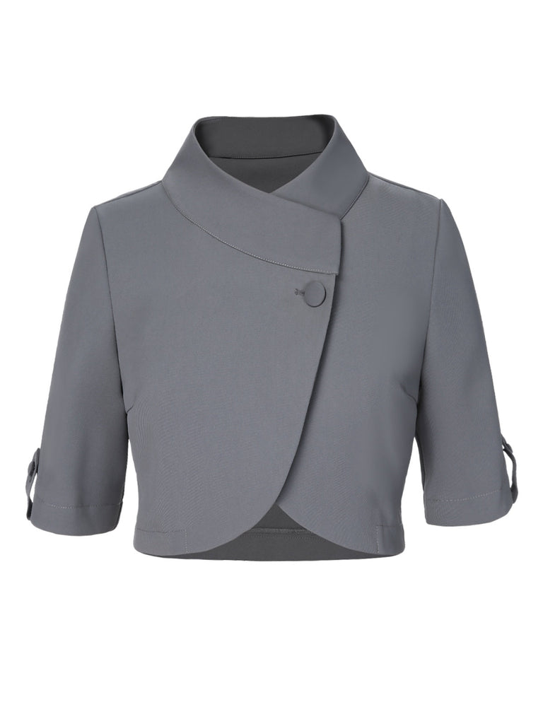 Manteau court boutonné gris années 50 à col montant