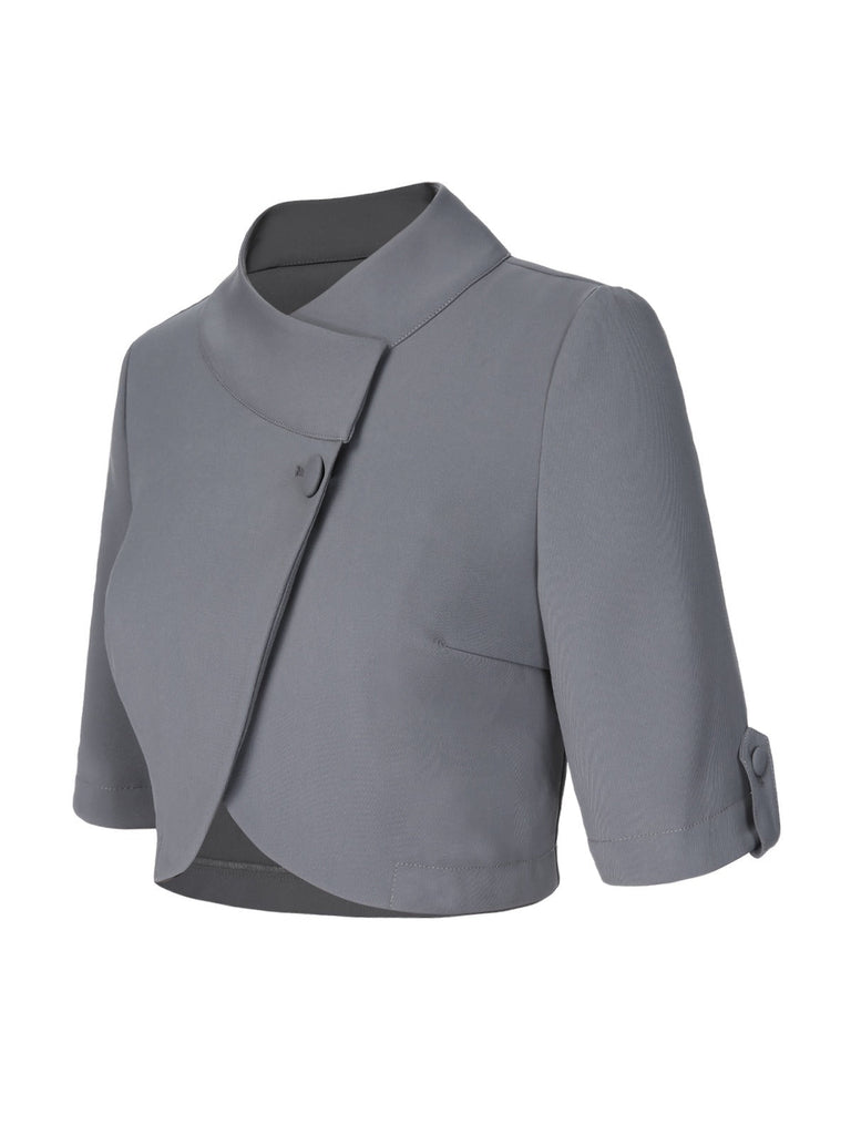 Manteau court boutonné gris années 50 à col montant