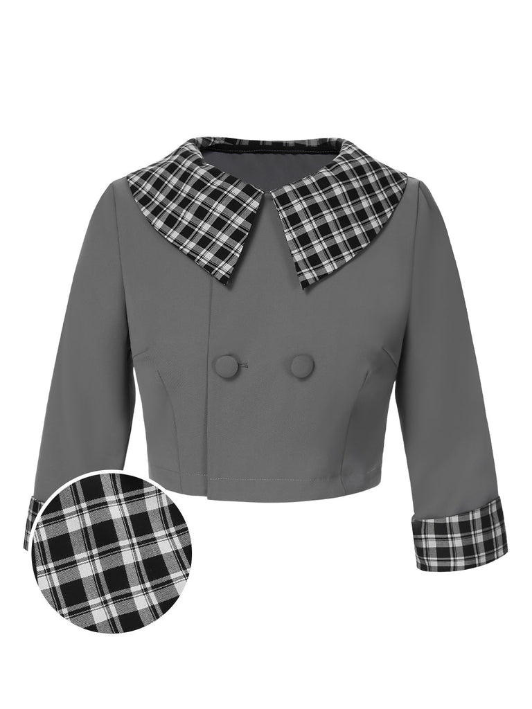 Veste court à carreaux gris foncé à revers des années 1950
