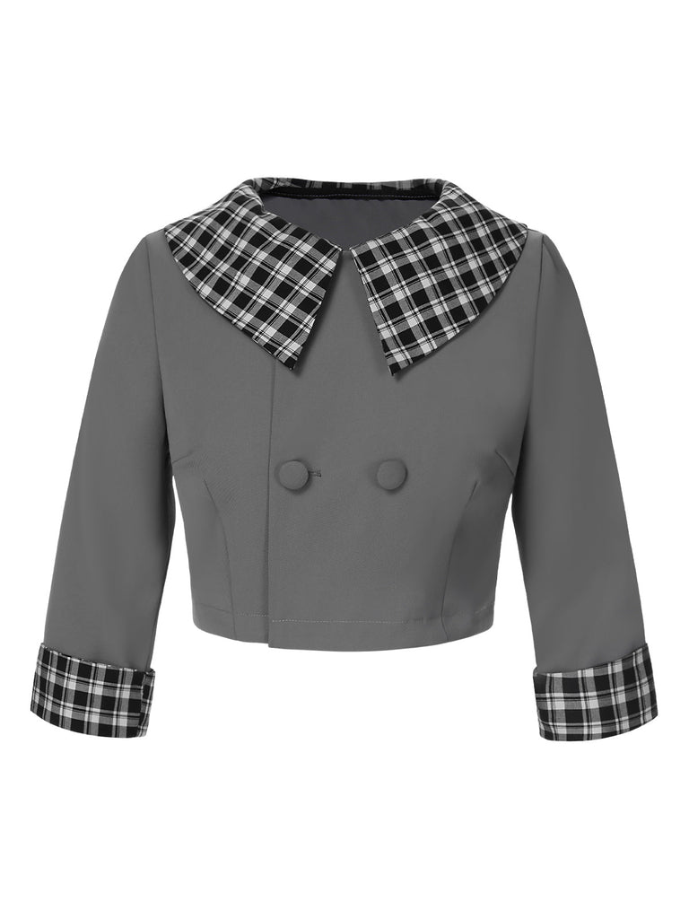 Veste court à carreaux gris foncé à revers des années 1950