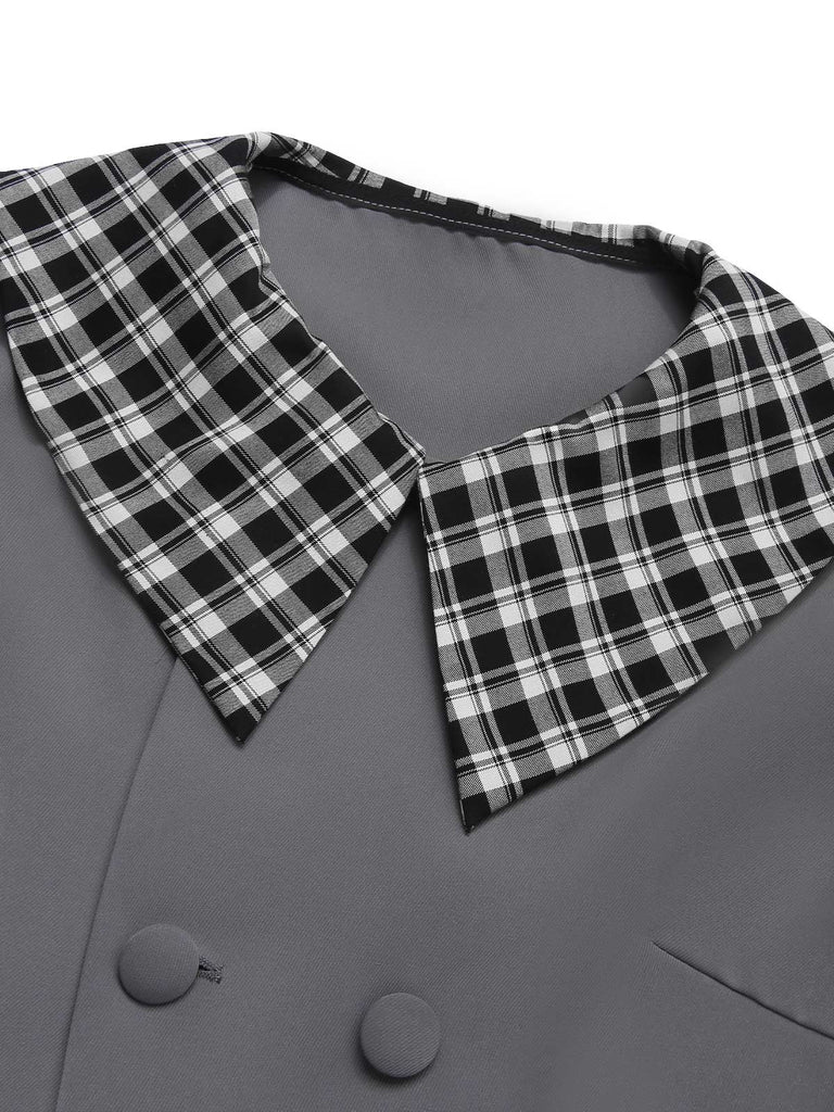 Veste court à carreaux gris foncé à revers des années 1950
