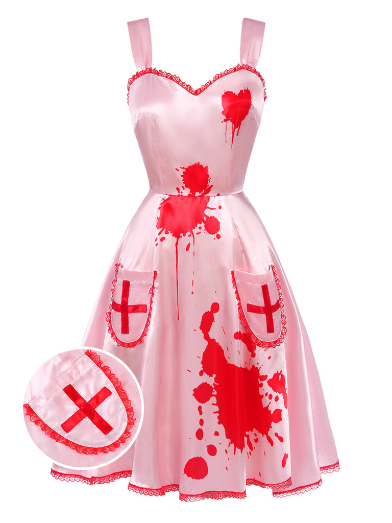 [Pré-vente] Robe rose en dentelle à bretelles et cœurs croisés des années 1950