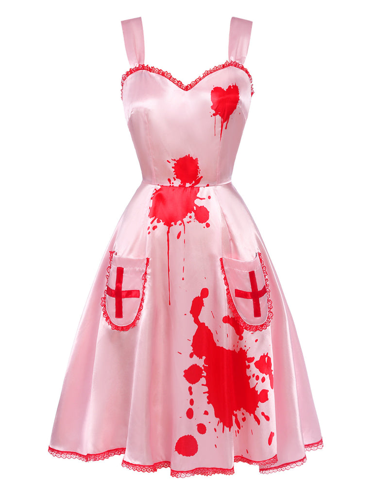 [Pré-vente] Robe rose en dentelle à bretelles et cœurs croisés des années 1950
