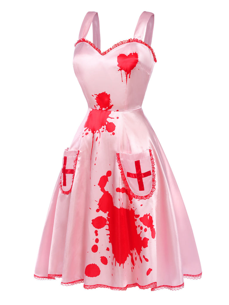 [Pré-vente] Robe rose en dentelle à bretelles et cœurs croisés des années 1950