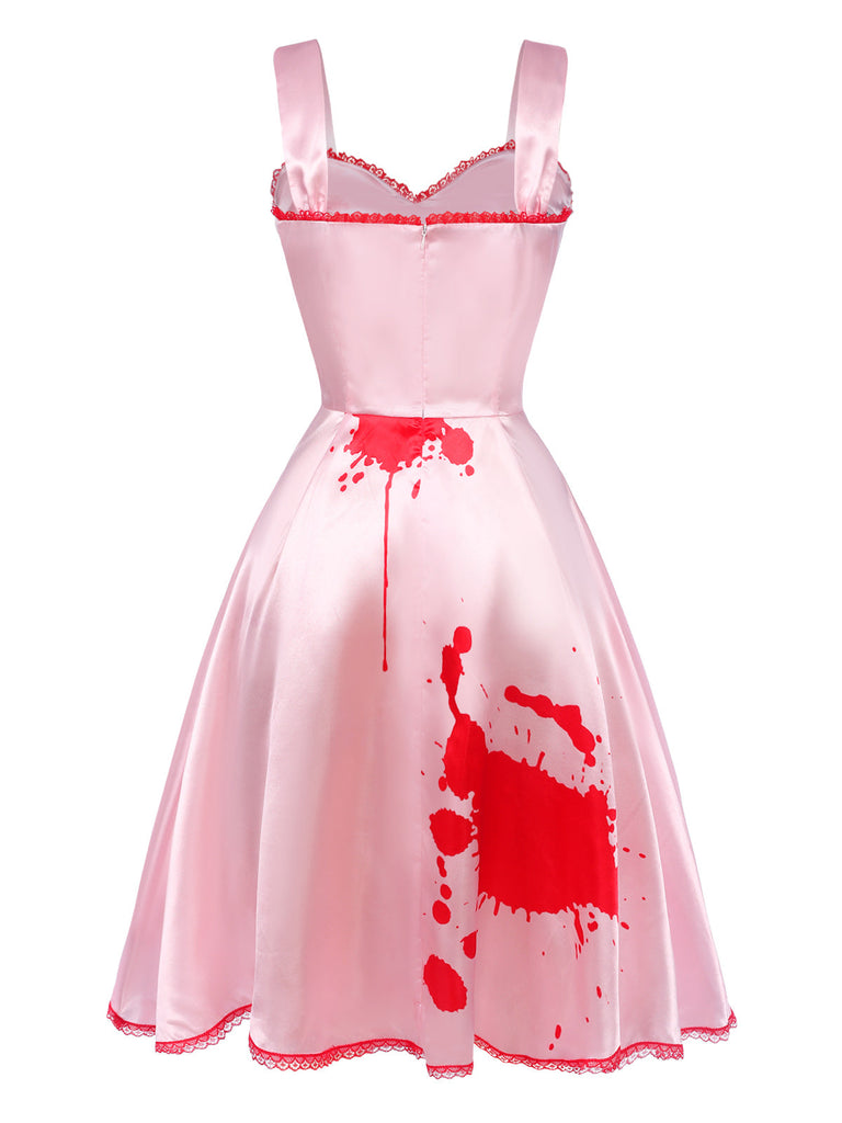 [Pré-vente] Robe rose en dentelle à bretelles et cœurs croisés des années 1950