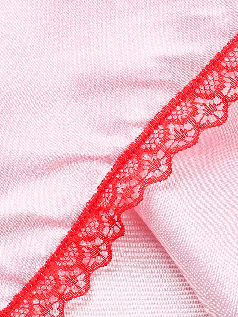 [Pré-vente] Robe rose en dentelle à bretelles et cœurs croisés des années 1950